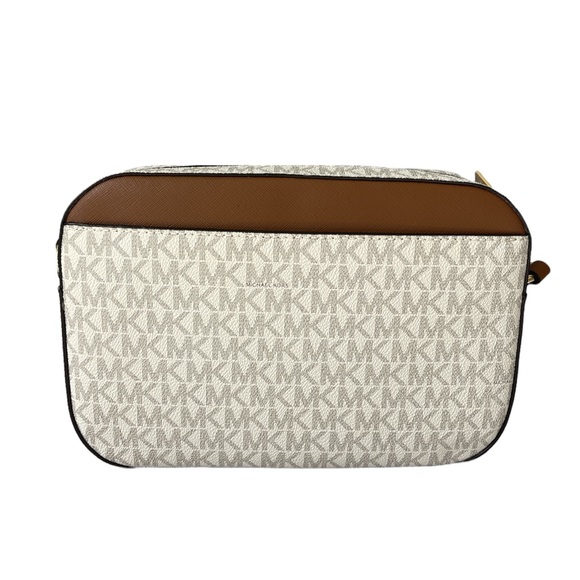 Michael Kors Crossbody Bag Jet Set Large Leather MK print logo Vanilla - Picture 3 of 11